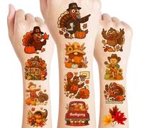 96PCS Thanksgiving Pre-Cut Temporary Tattoos - Turkey, Pumpkin, Maple Leaf, and Fall Harvest Designs, Autumn Party Favors, Classroom Rewards, Thanksgiving Handouts for Kids