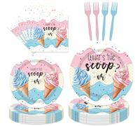 96PCS Whats The Scoop Plates and Napkins Party Supplies Whats The Scoop Gender Reveal Decorations Ice Cream Gender Reveal Party Decorations Disposable Paper Tableware Set Serves 24 Guests