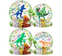 96ps Roar I’m Four Dinosaur 4th Birthday Party Paper Plates Jungle Leaves T-rex Watercolor Dino 4th Bday Disposable Plates Dinosaur Party Supplies for Boys Dino Bday Decor serve 48 (dino 4th bday)