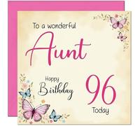 96th Aunt Birthday Card - Beautiful Butterfly Floral Aunts Birthday Card for 96 Year old Ninety Six, Ninety Sixth