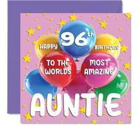 96th Auntie Birthday Card -World's Most Amazing Auntie - Happy 96th Birthday Card from Nephew Niece, 145mm Age 96 Greeting Cards for Aunt Aunty