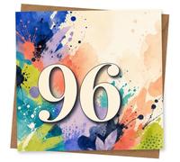 96th Birthday Card, 96th Birthday Card for Her or Him, Colourful Paint Splash Design, Celebration for Mum, Dad, Grandad, Grandma