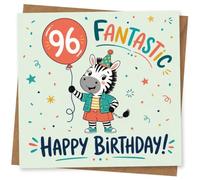96th Birthday Card, 96th Birthday Card for Zebra Lover, Funny with Party Zebra Design, Colourful Celebration