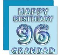 96th Birthday Card for Grandad, Blue Glitter Party Balloons