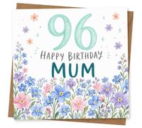 96th Birthday Card for Mum, Floral Watercolour Design, Happy Birthday Mum Card, Special Milestone for Mother
