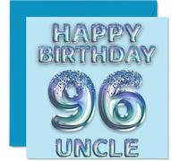 96th Birthday Card for Uncle - Blue Glitter Party Balloons - Happy Birthday Cards for 96 Year Old Uncle from Nephew Niece, 145mm Bday Greeting Cards Gift