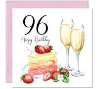 96th Birthday Card for Women - Strawberries & Cake - Ladies Birthday Cards for 96 year old woman Ninety Six, Ninety Sixth Daughter Friend Niece Granddaughter Wife Girlfriend Girls Mum Aunt for her