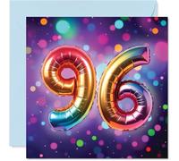 96th Birthday Cards for Men Women - Rainbow Foil Balloon - Happy Birthday Card for 96 Year Old Man Woman Dad Auntie Uncle Wife, 145mm Bday Greeting Cards
