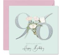 96th Birthday Cards for Women - Fancy Floral Flowers - Happy Birthday Card for 96 Year Old Woman Grandma Nanny Auntie Nana, 145mm Bday Greeting Cards