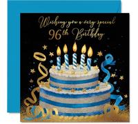 96th Birthday Cards for Women Men - Gold & Silver Cake - Happy Birthday Card for 96 Year Old Woman Man Grandad Dad Grandma Nan, 145mm Bday Greeting Cards