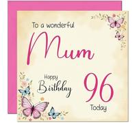 96th Mum Birthday Card - Beautiful Butterfly Floral Mothers Birthday Card for 96 Year old Ninety Six, Ninety Sixth