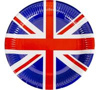 96x Union Jack Paper Plates - Mega Pack UK Red White Blue Disposable Tableware for VE Day, Street Party, Tea Party or British Birthday - 23cm