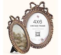 97 Decor 4x6 Oval Picture Frame - Vintage 4x6 Picture Frames Gold, Rustic 4 x 6 Gold Frame, Ornate Photo Frame 4 By 6 Picture Frame For Tabletop And Wall Hanging
