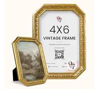 97 Decor 4x6 Vintage Picture Frame - Gold Antique Frame 4x6, Ornate Frames 4 X 6 With Glass Front For Tabletop Photo Display And Wall Hanging, Victorian Poster Frame 4 By 6 Vintage Wall Decor