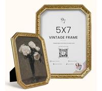 97 Decor 5x7 Vintage Picture Frame - Gold Antique Frame 5x7, Ornate Frames 5 X 7 With Glass Front For Tabletop Photo Display And Wall Hanging, Victorian Poster Frame 5 By 7