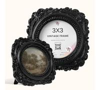 97 Decor Black Vintage Picture Frames 3x3 - Mini Round Gothic Picture Frame 3x3, Small Ornate Frame For Table Top And Wall Hanging, Handcrafted Resin Goth Home Decor Gallery Wall Art