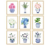 97 Decor Chinoiserie Decor - Chinoiserie Wall Art Prints, Blue White Porcelain Vase, Chinese Blue and White Ginger Jar, Chinoiserie Artwork Flower Picture for Home Bedroom Decorations (8x10 UNFRAMED)