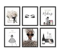 97 Decor Glam Grey Fashion Wall Decor - 6 Pcs Makeup Posters, Silver And Black Glam Wall Art for Women Makeup Room, Silver High Heel Prints for Teen Girls Dorm Bedroom (8x10 UNFRAMED)
