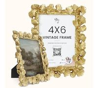 97 Decor Gold Ginkgo Picture Frame 4x6, Vintage Ornate Photo Frame