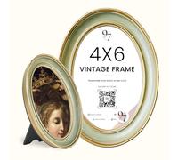 97 Decor Green Gold Oval Picture Frame 4x6 - Vintage Picture Frames 4x6, Elegant 4 X 6 Antique Frame With Glass Front For Photo Display Tabletop And Wall Mounting