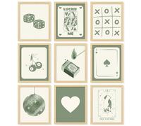 97 Decor Green Lucky Poster - Playing Card Wall Art, Poker Room Decor, Green Trendy Wall Art, Funky Posters Aesthetic Pictures, Retro Ace Prints Queen of Hearts Decor for Bedroom (8x10 UNFRAMED)