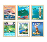 97 DECOR Hawaii Room Decor - Vintage Hawaiian Art Wall Decor, Surf Poster, Surfing Pictures Wall Art, Retro Hawaii Posters, Summer Tropical Beach Hawaiian Island Print for Home Bedroom (7x10 Inch