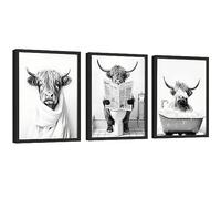97 Decor Highland Cow Wall Art - 12x16 Bathroom Decor, Funny Cow in Bathtub Poster, Animal Artwork for Bedroom (UNFRAMED)