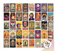 97 Decor Hippie Room Decor For Bedroom Aesthetic - 40 Pcs Boho Hippie Wall Art, 70s Decor For Home, Retro Wall Art Prints, Groovy Pictures Hippy Collage, Cute Posters For Dorm (4x6)