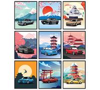 97 Decor JDM Cars Poster - Legendary Models - 9 Count - Blue - Unframed - Matte - 8 x 10 inches - Landscape - Bedroom Decor