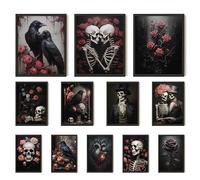 97 Decor Romantic Gothic Wall Art - Goth Wall Decor, Floral Gothic Decor For Bedroom, Goth Wall Art Prints, Dark Raven Skull Poster, Moody Halloween Decor Aesthetic Picture for Home (8x10 Unframed)