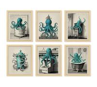97 Decor Vintage Octopus Decor - Octopus Bathroom Decor, Nautical Octopus Wall Art, Octopus Posters, Sea Monster Artwork Pictures for Home Decoration (8x10 UNFRAMED)