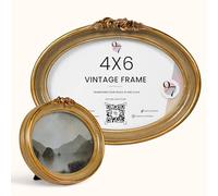 97 Decor Vintage Oval Picture Frame 4x6, Gold Ornate Frame, Glass Front
