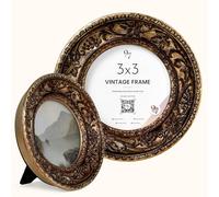 97 Decor Vintage Round Picture Frames 3 X 3 - Bronze Circle 3x3 Frame, Small Circular 3x3 Picture Frame, Mini Antique Round Frames With Glass Front For Tabletop And Wall Hanging, Vintage Wall Decor
