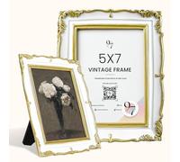 97 Decor White Gold Vintage Picture Frame 5x7-5 By 7 Ornate Frame, Decorative Antique Picture Frames 5x7 For Tabletop And Wall Hanging, Fancy Frames For Home Bedroom Decor