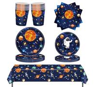 97 Pcs Galaxy Space Astronauts Theme Birthday Decorations Tableware, Outer Space Theme Party Supplies For Baby Shower, Plates, Napkin, Cup, Tablecloth, Serves 24 Guests