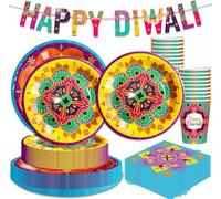 97-Piece Happy Diwali Table Decorations Set for 24 Guests Festival of Lights Indian Traditional Festival Tableware Set for Diwali Deepavali Diyas Supplies