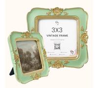 97 Vintage Small Picture Frames 7.6x7.6 cm, Antique Wallet Size Picture Frames 7.6x7.6 cm, Bronze Frame 7.6x7.6 cm, Embellished for Tabletop Photo Display and Wall Hanging