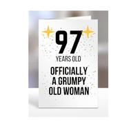 97 Years Old, Officially a Grumpy Old Woman Card, Funny, Joke, Gift, 97th Happy Birthday, Presents for Mum, Mummy, Grandma, Wife, Aunt, Her, Female, A5-164_140