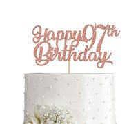 97th Birthday Cake Topper, Rose Gold Glitter Cheers To 97 Years Party Decoration, Supply