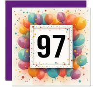 97th Birthday Card for Men Women - Any Age - Balloon Birthday Card for 97 Year old Woman Ladies Grandma Nan Mum Aunt Friend Sister Ninety Seven Ninety Seventh Nanny