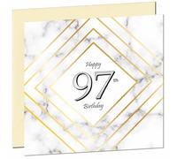 97th Birthday Card for Men Women - White Marble Gold - Birthday Cards for 97 year old Man Ninety Seven Ninety Seventh Mum Dad Grandad Uncle Bday Gift Nan Grandpa Aunt