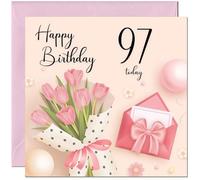 97th Birthday Card for Women - Ladies Pink floral Birthday Cards for year 97 old woman Ninety Seven Ninety Seventh Daughter Friend Niece Granddaughter Wife Girlfriend Girls Mum Aunt for her