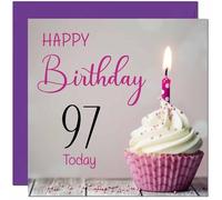 97th Birthday Card for Women Men Pink Grey Cupcake Birthday Card for 97 Year old Woman Ladies Grandma Nan Mum Aunt Nan Friend Sister Ninety Seven Ninety Seventh Nanny