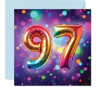 97th Birthday Cards for Women Men - Rainbow Foil Balloon - Happy Birthday Card for 97 Year Old Woman Man Auntie Nanny Dad Uncle, 145mm Bday Greeting Cards