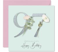 97th Birthday Cards for Women - Fancy Floral Flowers - Happy Birthday Card for 97 Year Old Woman Nanny Granny Grandma Auntie, 145mm Bday Greeting Cards