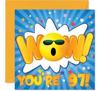 97th Birthday Cards for Women Men - WOW - Happy Birthday Card for 97 Year Old Woman Man Nanny Grandad Nan Grandma, 145mm Bday Greeting Cards