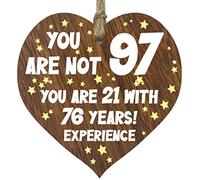 97th Birthday Gift For Women Men Wooden Heart Plaque, Dark Wood Sign Keepsake, Happy Birthday Mum, Grandma, Dad, Husband, Wife, Uncle, Mum Gifts From Son, Nan, Grandad Birthday Present