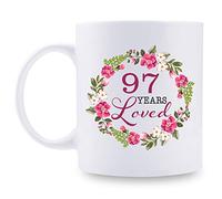 97th Birthday Gifts for Women - 97 Years Loved with A Garland Birthday Mug - 97 Year Old Present Ideas for Grandma, Mom, Daughter, Sister, Wife, Friend, Cousin, Aunt, Coworker - 11 oz Coffee Mug