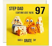 97th Step Dad funny Birthday Card - Cheese Pun Funny Step-Dads Birthday Card for 97 Year old Ninety Seven Ninety Seventh