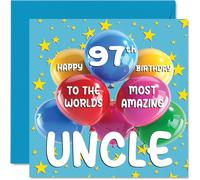97th Uncle Birthday Card - World's Most Amazing Uncle - Happy 97th Birthday Card from Niece Nephew, 145mm Age 97 Greeting Cards